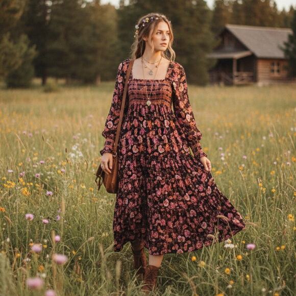 Free People Sweet Escape Maxi Dress XS Boho Prairie Floral Cottagecore Festival - Picture 1 of 16